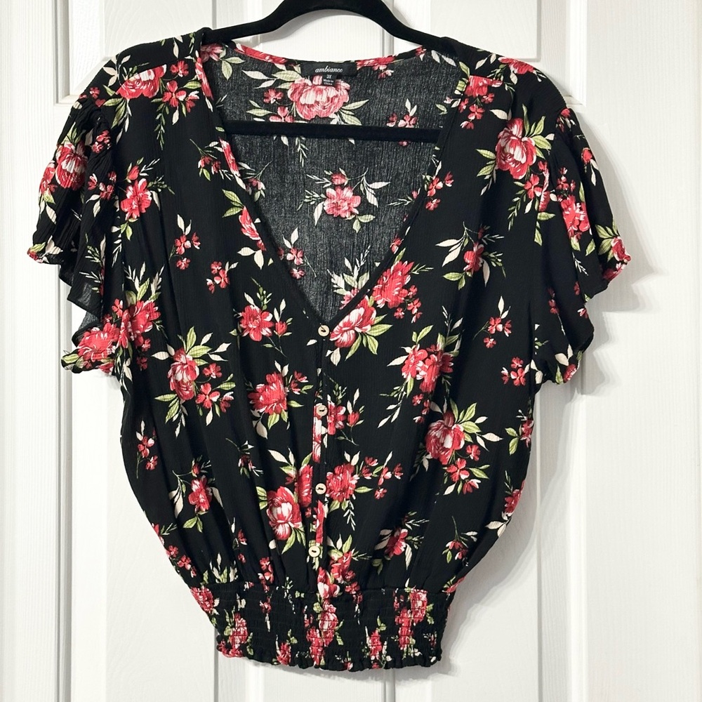 Floral V-Neck Blouse (Runs Small)